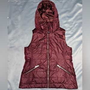 New York & Company burgundy hooded puffer vest